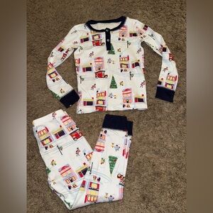 Festive Kids Pajamas Set - White with Multicolor Print
